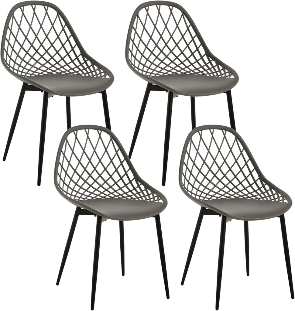 Sedia da Cucina Set da 4, da Pranzo con Schienale Scavato, Seduta in PP e Gambe in Metallo, Stile Scandinavo per Soggiorno, Camera da Letto, Nero, K0017EZS-4