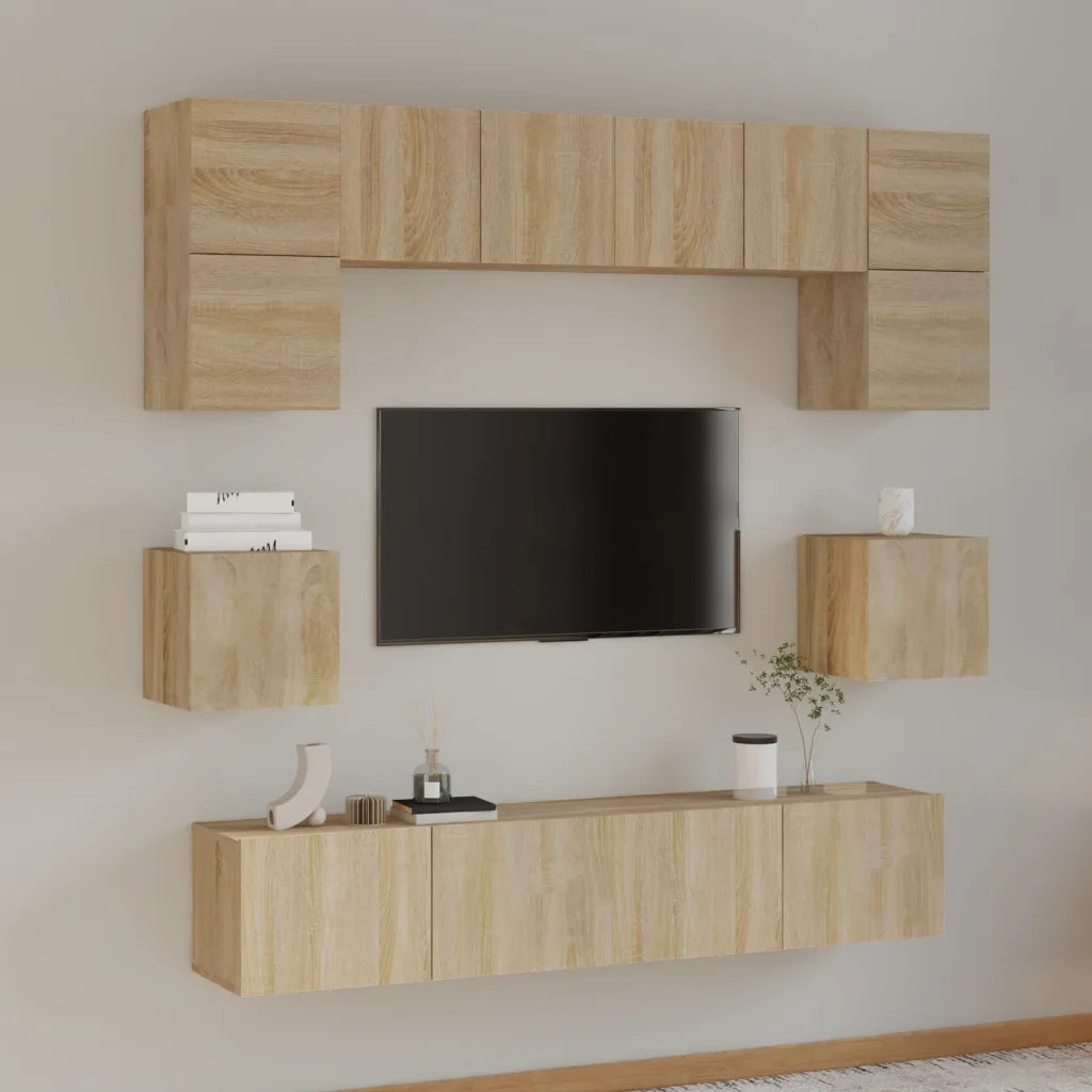 Set Mobili Porta TV 8pz | Armadietto TV | Mobile Porta TV Rovere Sonoma in Legno Multistrato