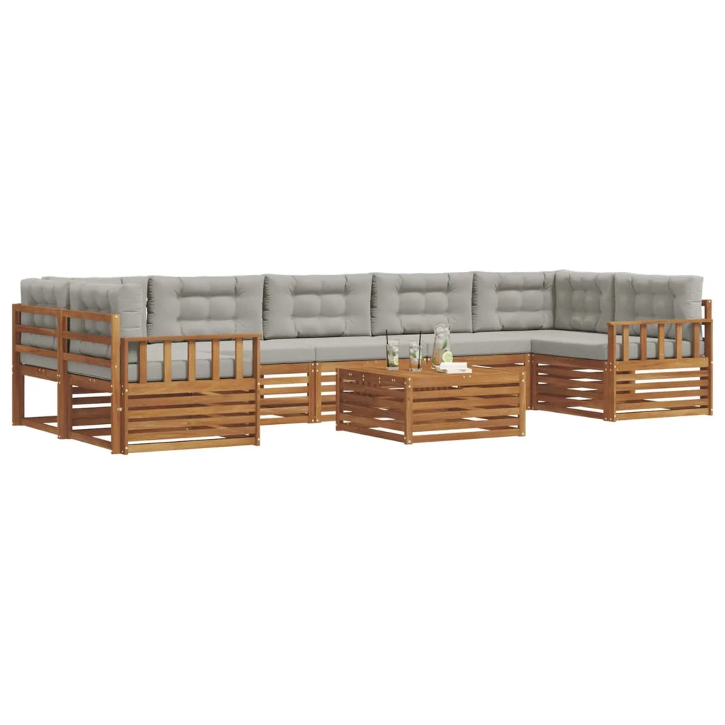 Set di divani da esterno 8 pcs Grigio Naturale e Chiaro