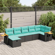 Set Divani da Giardino con Cuscini 7pz Nero Polyrattan