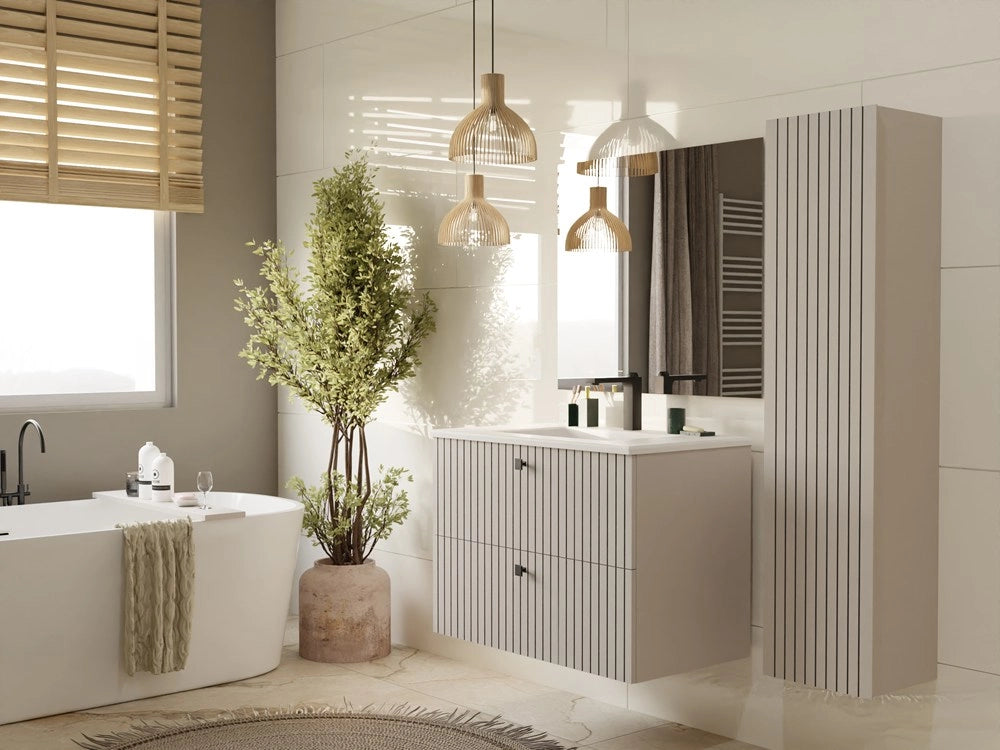 Mobile bagno sospeso colonna scaffale TIGO 1d cashmere scanalato frontale