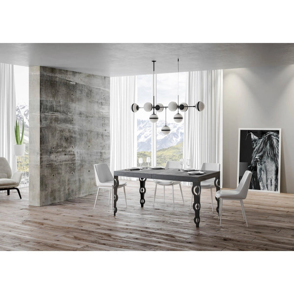 Tavolo allungabile 120/380x90 cm Karamay telaio Antracite - Cemento