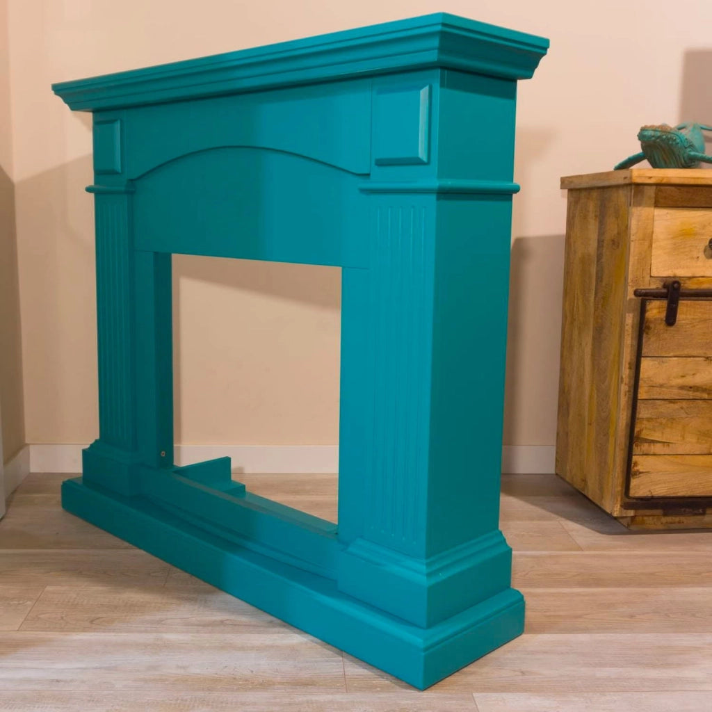 Cornice da Pavimento per Inserto Camino Elettrico 113,7x102,2x28,2 cm in MDF Sined Cetona Turchese