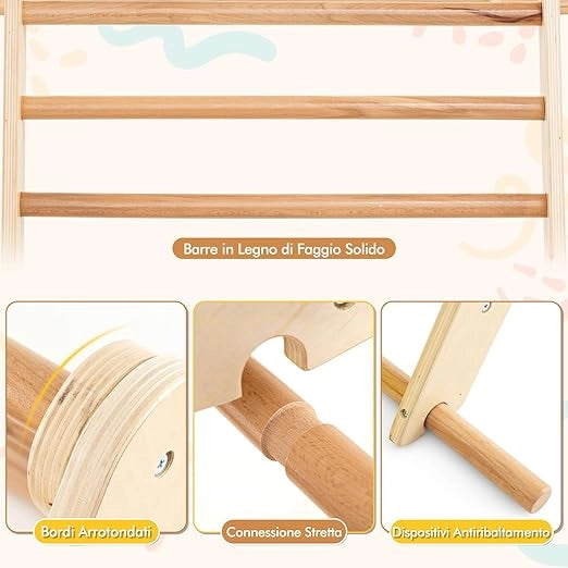 3 in 1 Arrampicata Giocattolo a Triangolo per Bambini, Set di Arrampicata con Rampa di Scivolo a 2 Lati e Inclinazione Regolabile, Arrampicatore per Bambini 1 Anno+ (Stile 2 Naturale)