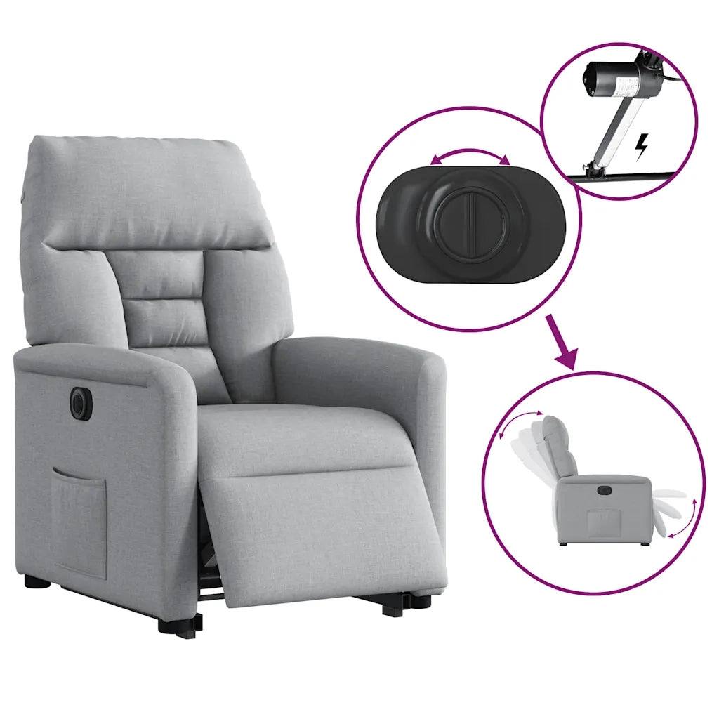 vidaXL Poltrona Reclinante Alzapersona Elettrica Grigio Chiaro Tessuto