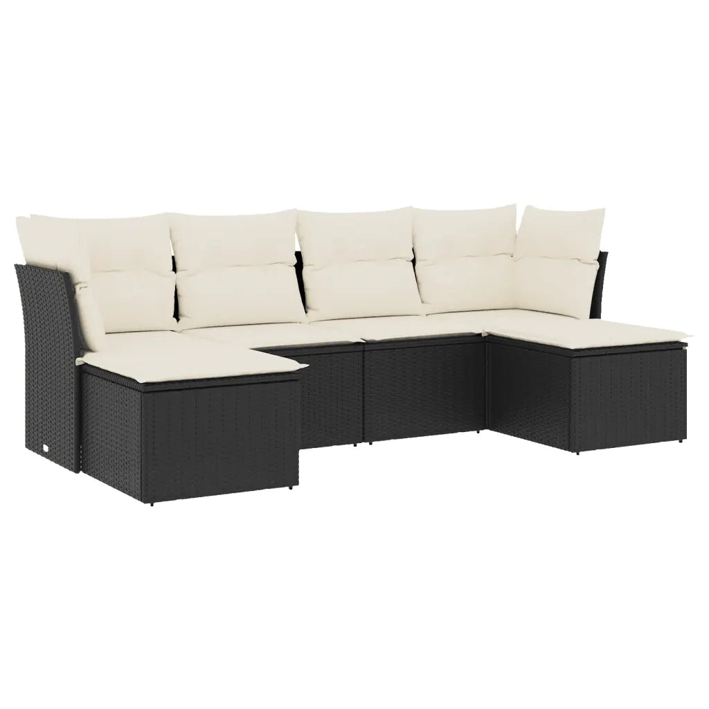 Set Divano da Giardino 6 pz con Cuscini Nero in Polyrattan 3249845