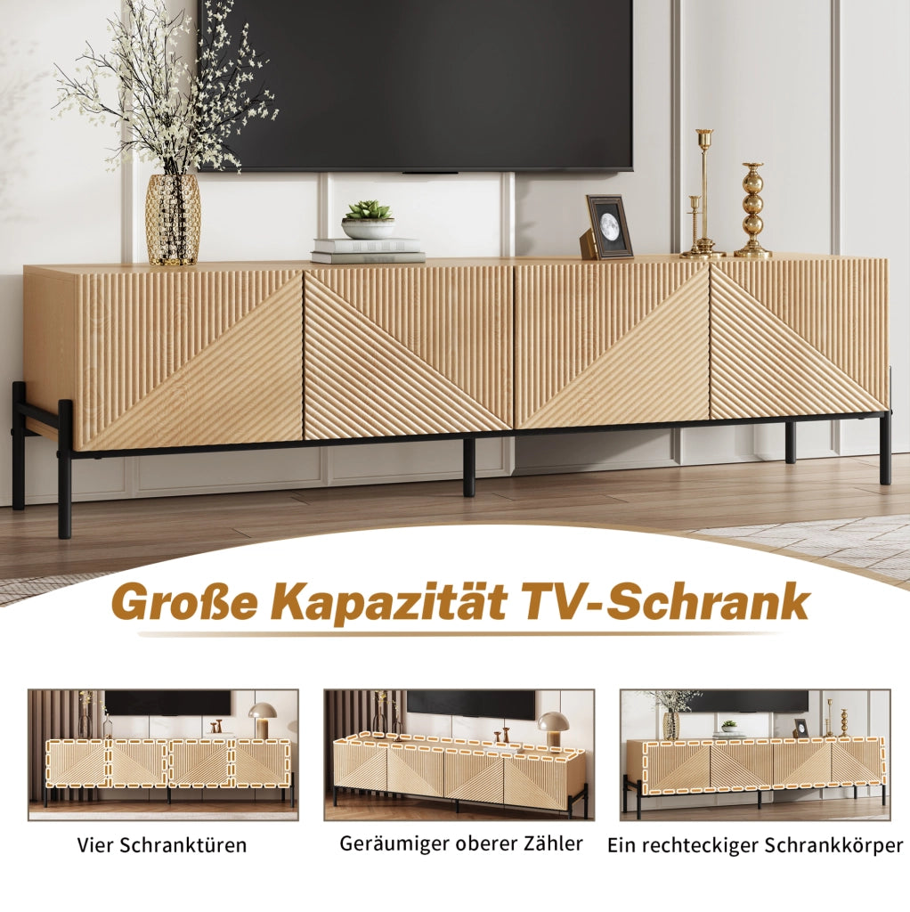 Mobile TV moderno in MDF naturale con 4 ante e gambe in metallo