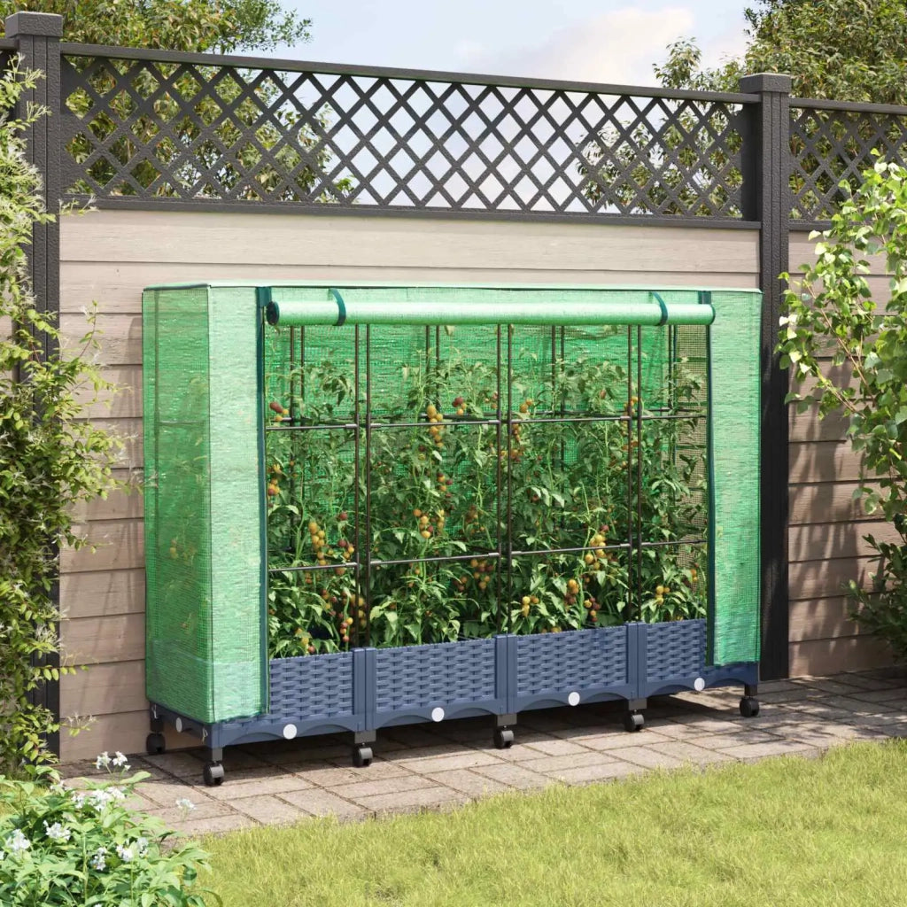 Vaso da Giardino con Copertura per Serra e Ruote 4 pz PP 3423140