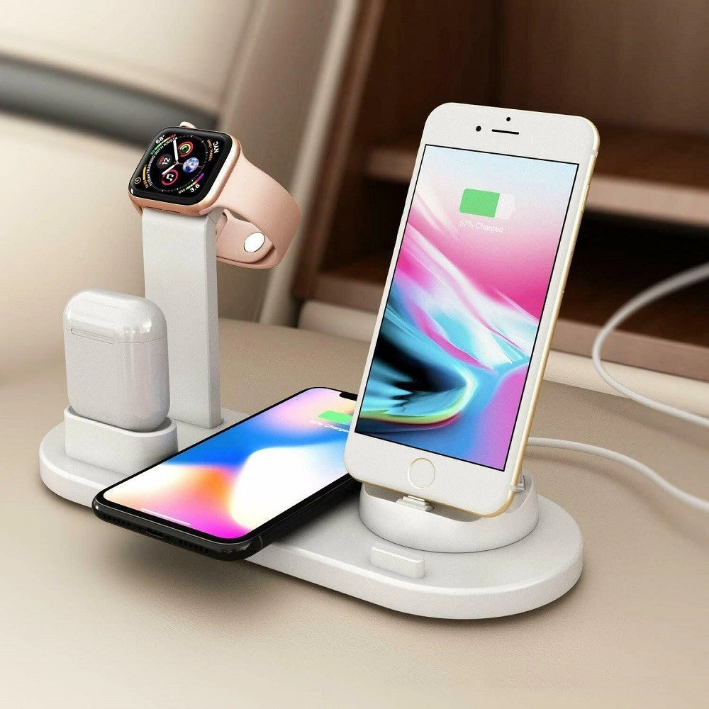 Trade Shop - Stazione Ricarica Wireless 4 In 1 Qi Air Pods Iphone Compatibile Micro Usb Type C -