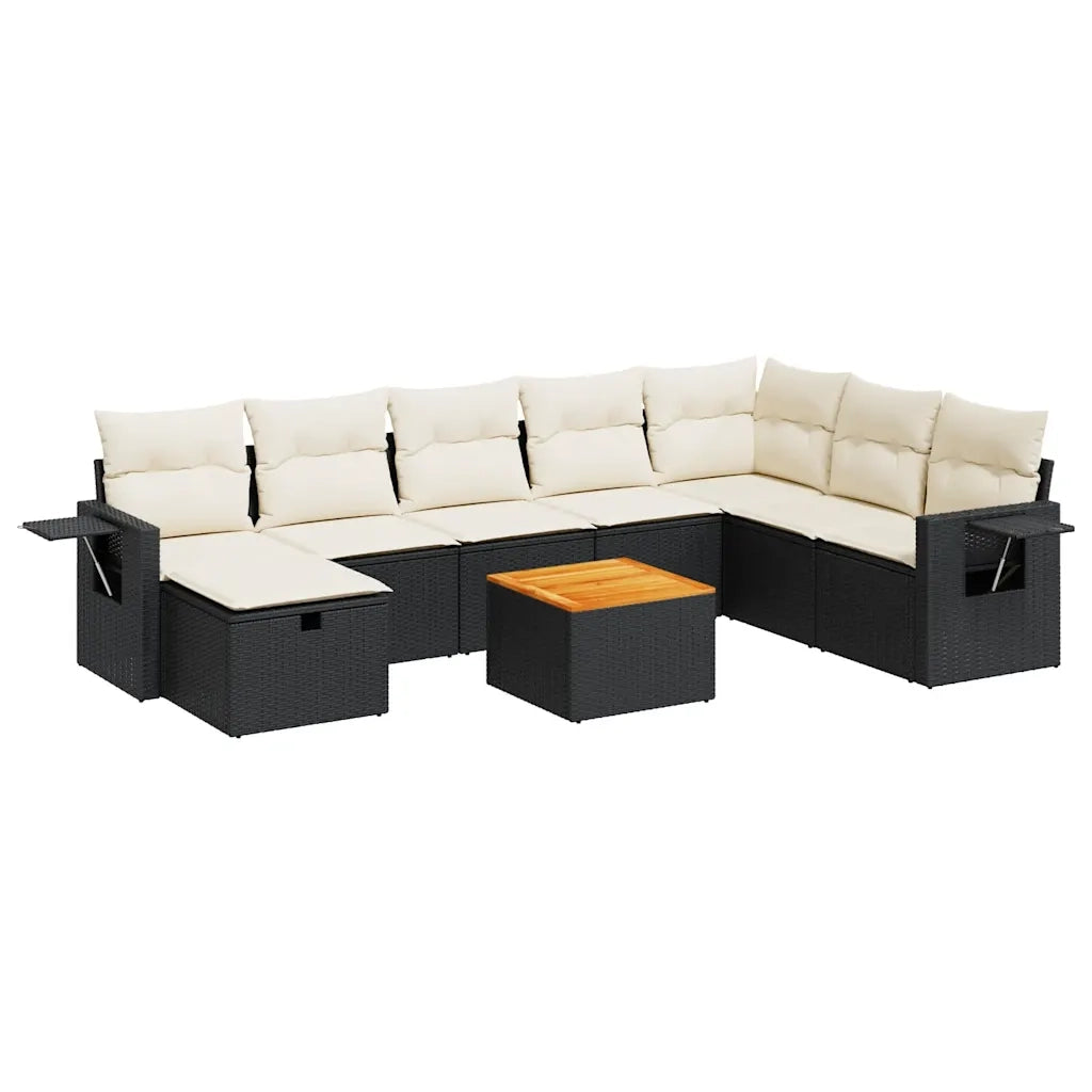Set Divani da Giardino 9 pz con Cuscini Nero in Polyrattan 3325829