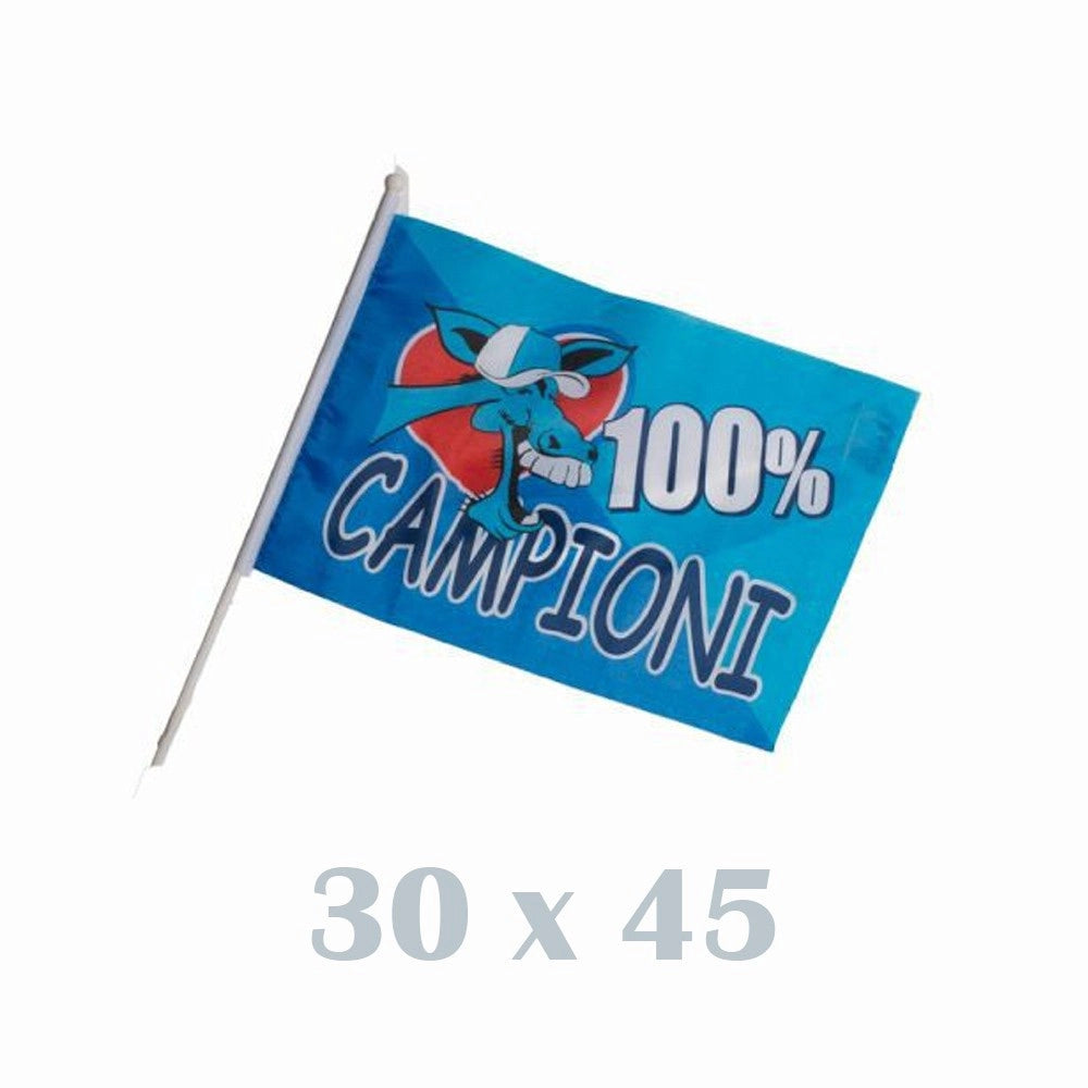 Trade Shop - 3 Bandiere Con Asta 45x30 Napoli Italia Scudetto Calcio Squadra Champions League -