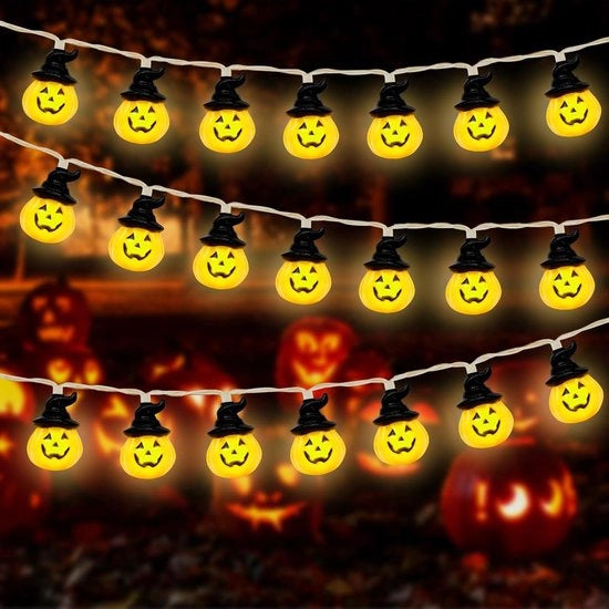 Decorazione di illuminazione a catena 300 cm x 20 led - Decorazione di Halloween a forma di zucca - Resistenente all'acqua, per uso interno ed esterno - Decorazione di Halloween per feste