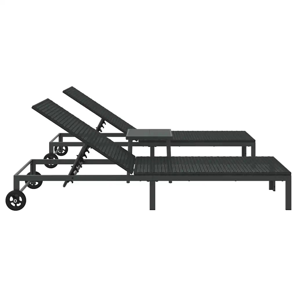Lettino da Sole 2-persona 3 pcs Nero polyrattan 42004131