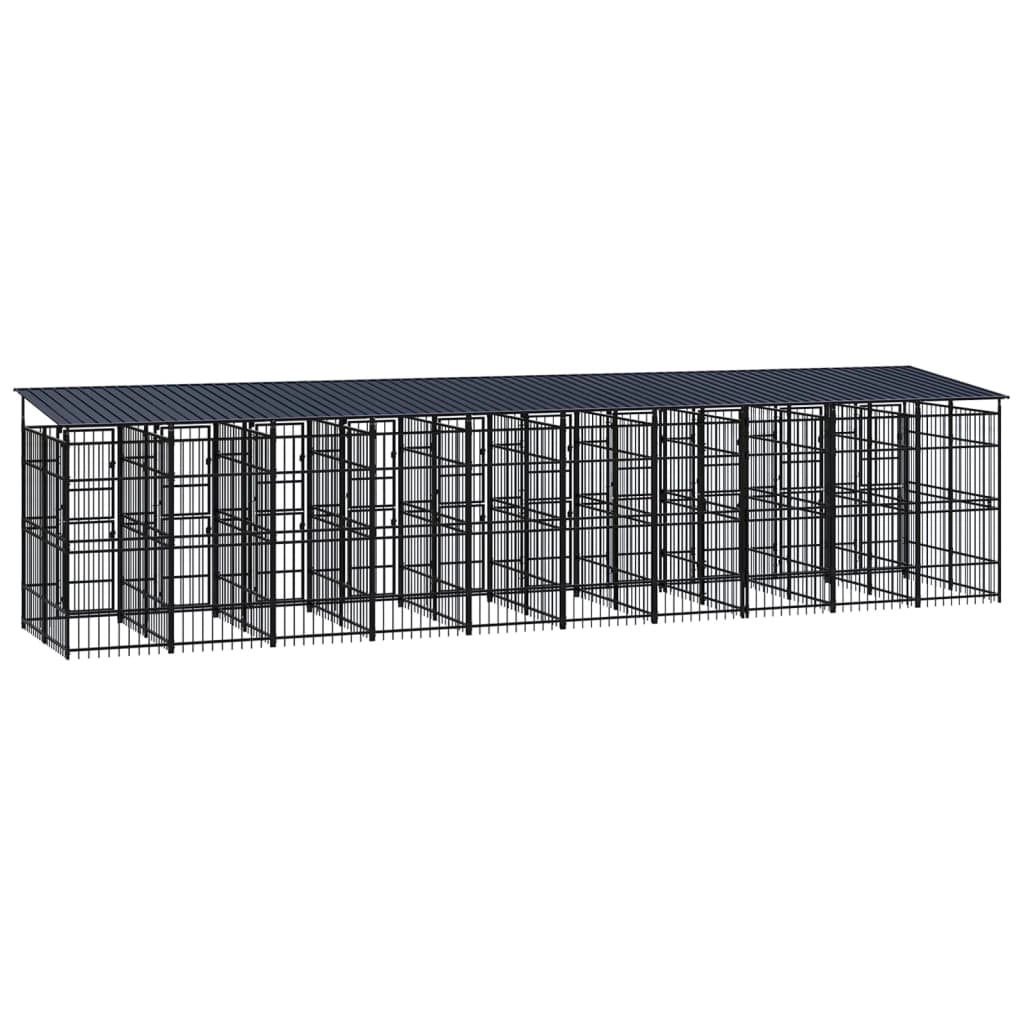 Cuccia/gabbia/recinto per animali domestici da esterno con tetto per cani acciaio 18,43 m² nero 02_0041751