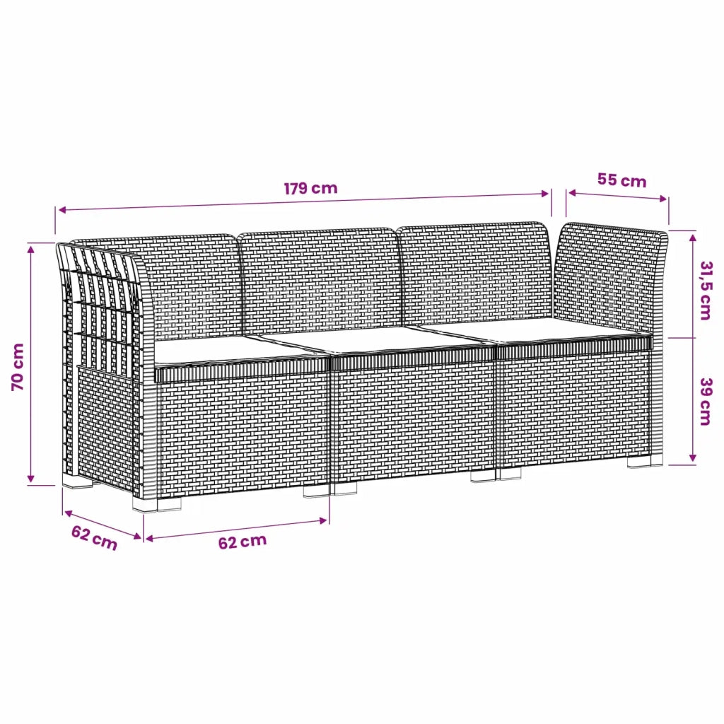 Divano da esterno-Divano da Giardino 3 posti con cuscini in look rattan PP Bianco 179306
