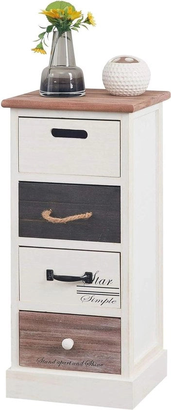 Lettino Vintage con 4 Cassetti - Compact Armadio a Specchio in Bianco