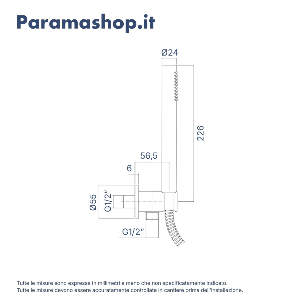 Paffoni kit doccia cromato tondo - doccino e supporto con presa acqua in metallo e flessibile 150cm