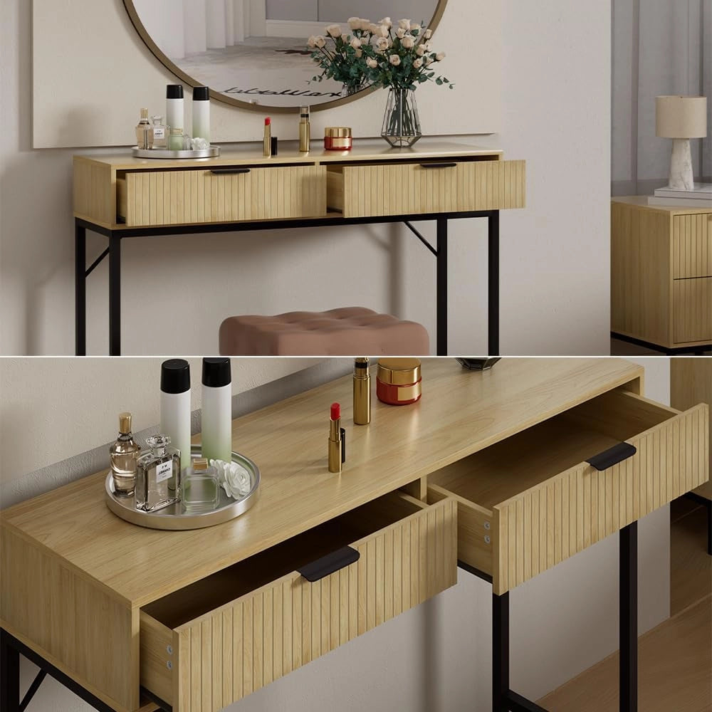 Tavolo da toilette Lennox, Rovere, 100 x 75 cm con 2 cassetti, adatto all'uso come toeletta o superficie d'appoggio