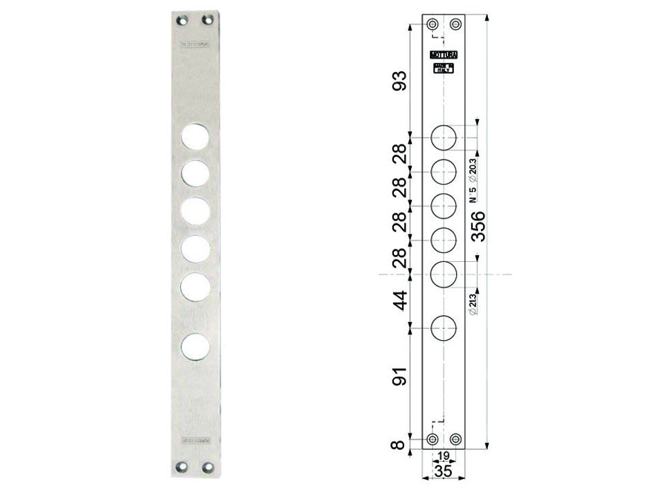 CONTROPIASTRE PER SERRATURE PORTE BLINDATE 94275  interasse mm.28, mm.35x356x3 (942750028)    MOTTURA