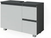 Mobile sottolavabo per bagno J-Shape, Antracite/bianco, 80 x 60.8 cm, con intaglio per sifone per l’installazione sotto il lavandino