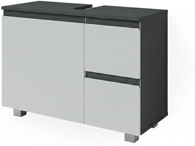 Mobile sottolavabo per bagno J-Shape, Antracite/bianco, 80 x 60.8 cm, con intaglio per sifone per l’installazione sotto il lavandino
