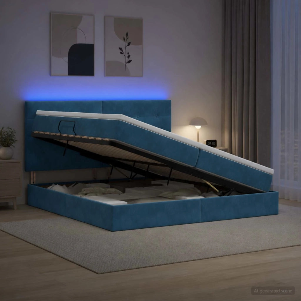 Letto con contenitore LED e materasso Blu Scuro 200 x 200 cm 3460156