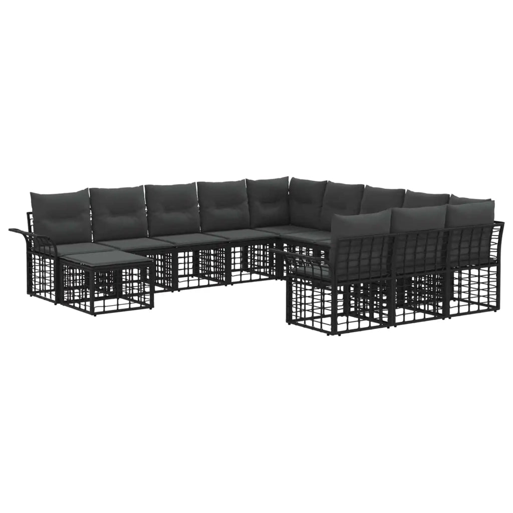 Set Divano da Giardino 12 pcs Nero e Grigio scuro polyrattan