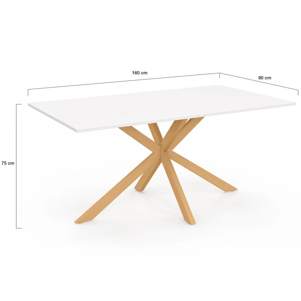 IDMarket - Tavolo da pranzo rettangolare per 8 persone GISELE con gamba a ragno in legno e piano bianco 160 cm