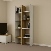 Libreria Badia, Scaffale da ufficio, Mobile portalibri, Biblioteca, 76x33 h183 cm, Rovere e Bianco