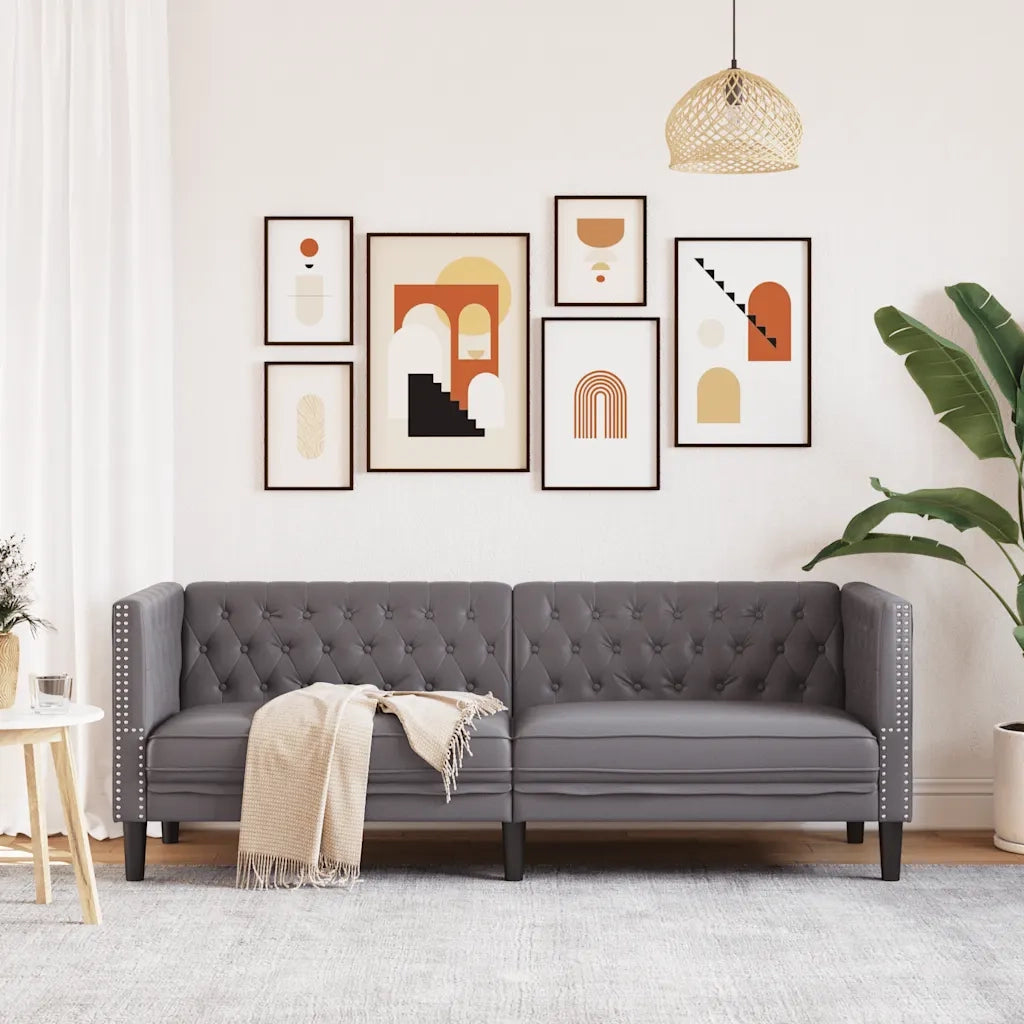 Divano Chesterfield a 3 Posti-Sofa 3 Posti-Divanetto Grigio in Similpelle