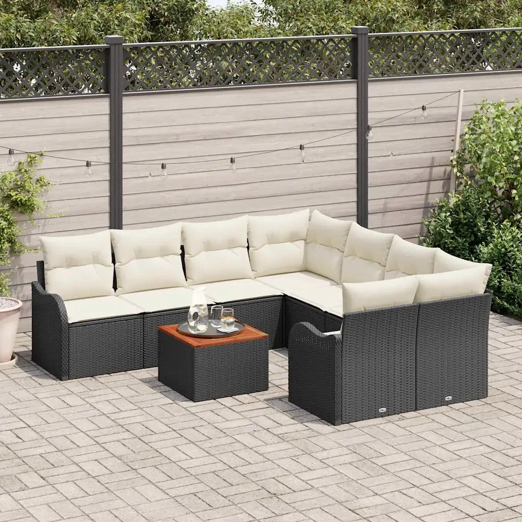 Set Divano da Giardino 9 pcs Nero e Crema polyrattan 3356101