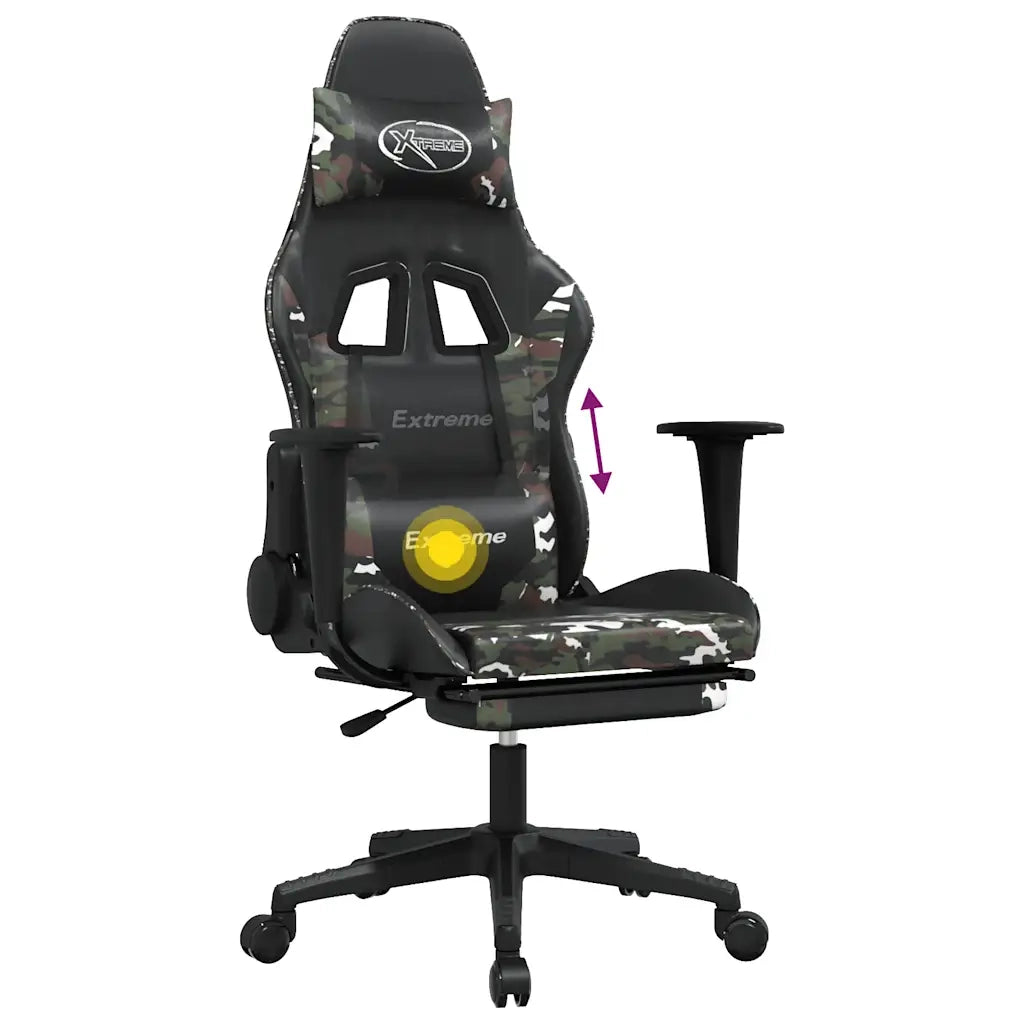 Sedia Gaming | Sedia da e-sports Massaggio Poggiapiedi Nero e Mimetico Similpelle