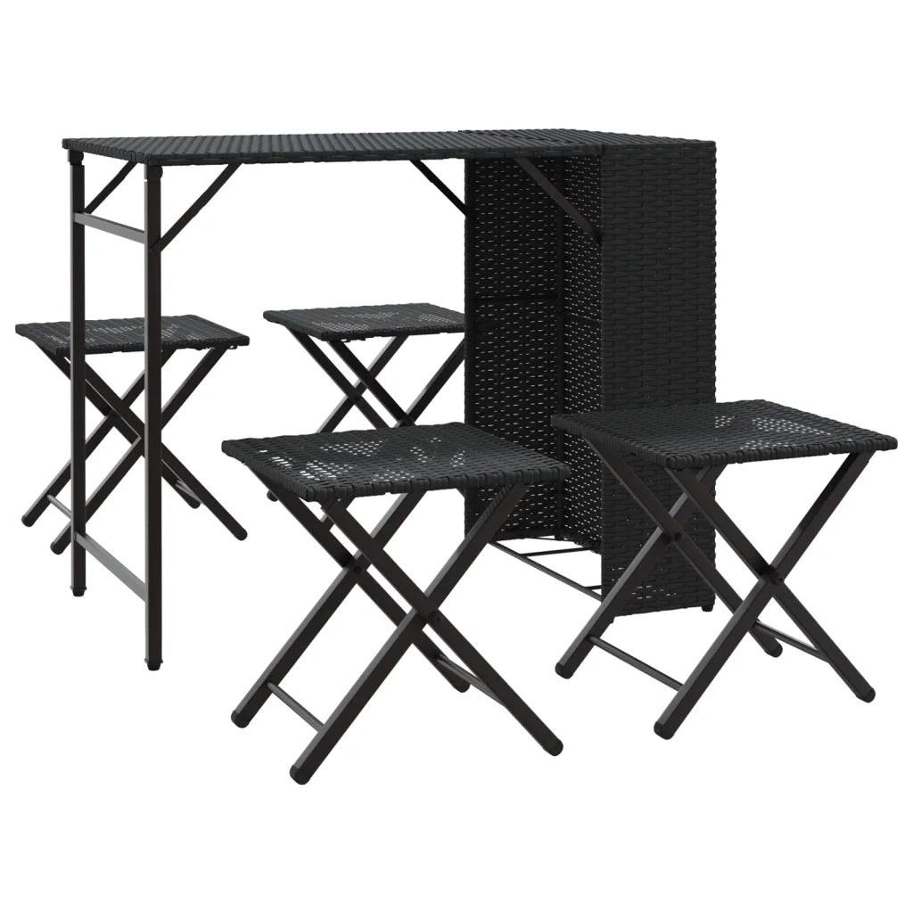 Set da Pranzo da Giardino Pieghevole 5 pz | Set Salotto da Giardino Nero in Polyrattan