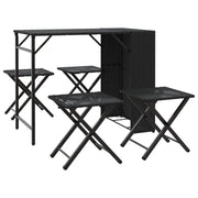 Set da Pranzo da Giardino Pieghevole 5 pz | Set Salotto da Giardino Nero in Polyrattan