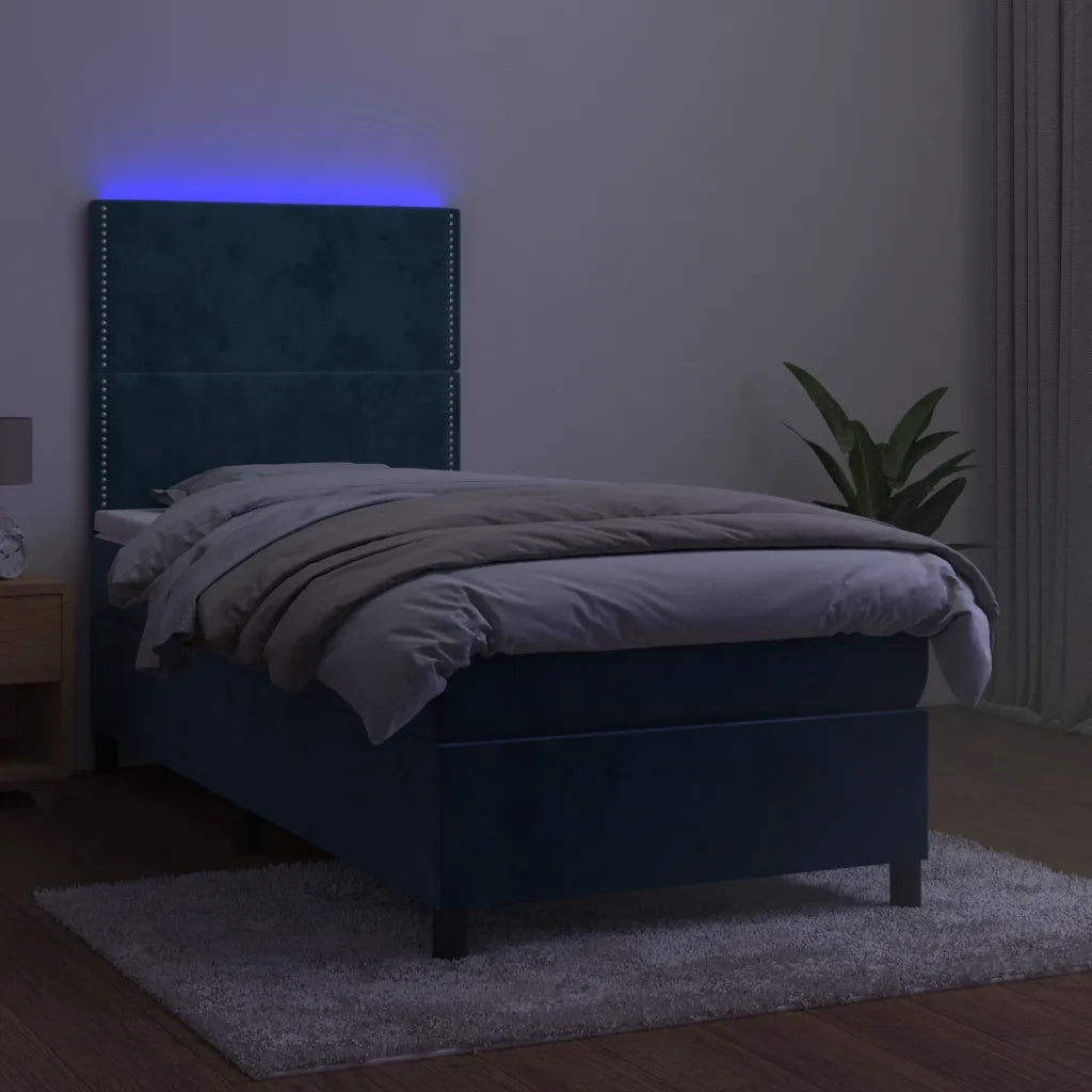 Letto a Molle con Materasso e LED Blu Scuro 80x200cm in Velluto 3136033