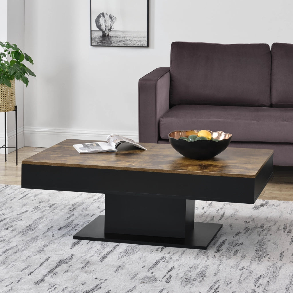 Tavolino da Salotto Lünen con Piano Scorrevole 40 x 110 x 60 cm Nero / Effetto Legno Scuro [en.casa]