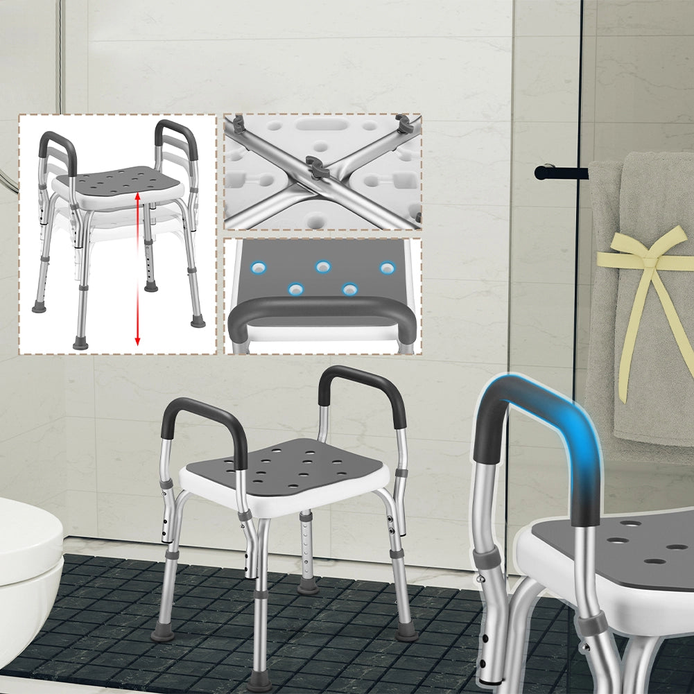 Sgabello da Doccia Regolabile 6 Altezze Antiscivolo 150kg Sedile Ergonomico