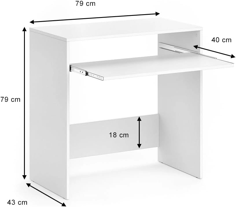Scrivania Nils, Bianco, 79 x 43 cm, con ripiano estraibile per tastiera per utilizzo come postazione di lavoro