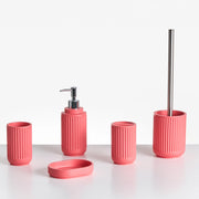 Set di 5 accessori da bagno in poliresina rosso Dispenser per sapone Portaspazzolino Porta spazzolino da bagno