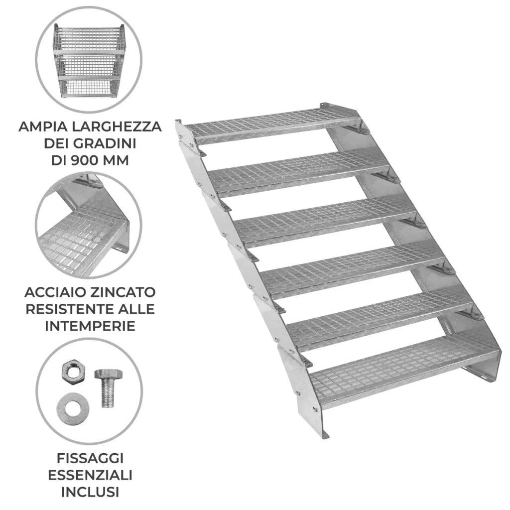 Scala metallica a 6 elementi ad altezza regolabile in acciaio zincato 90 cm / 900 mm