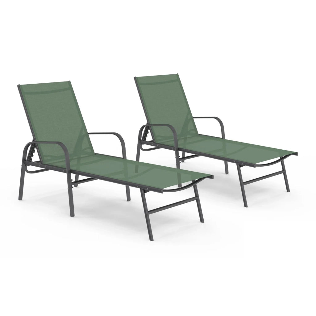IDMarket - Set di 2 lettini da giardino reclinabili FIDJI in acciaio e tessuto verde oliva