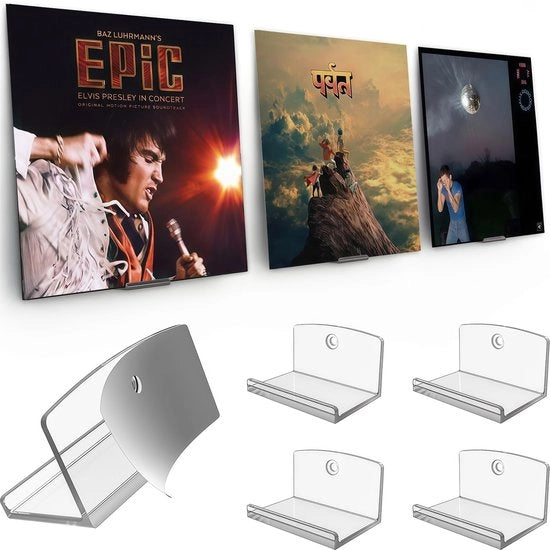 Supporto per Dischi a Viti a Muro - Adatto per Dischi Singoli/Doppie - Supporto per Album a Parete - 4 Pezzi - In Vetro - Supporto per Dischi
