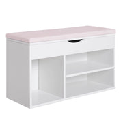 EasyComfort Panca Scarpiera, Mobile Portascarpe Salvaspazio con Sedile Imbottito Ribaltabile da Ingresso Legno, 80x30x47cm, Bianco