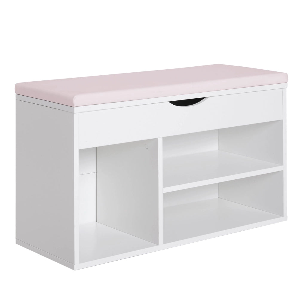 EasyComfort Panca Scarpiera, Mobile Portascarpe Salvaspazio con Sedile Imbottito Ribaltabile da Ingresso Legno, 80x30x47cm, Bianco