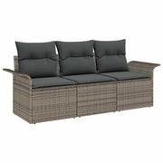 Set Divano da Giardino con cuscino 3 pz | Set Salotto da Giardino Grigio Poly Rattan