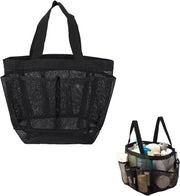 Borsa per la doccia con mesh, con 7 tasche e maniglie, per la doccia e il viaggio (nero)