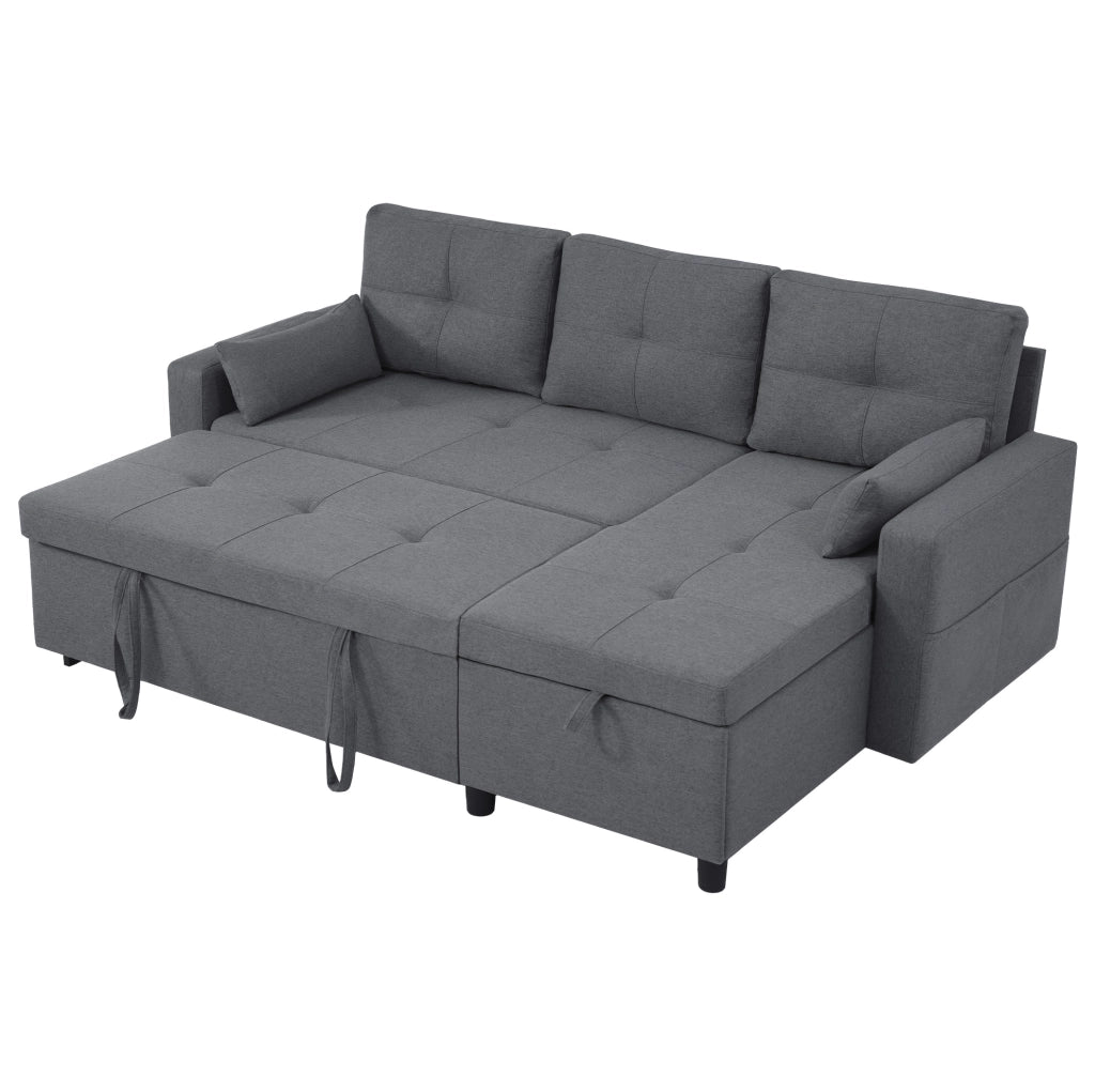 Divano letto angolare 211x136x87 cm modulare; estraibile con contenitore; lino grigio