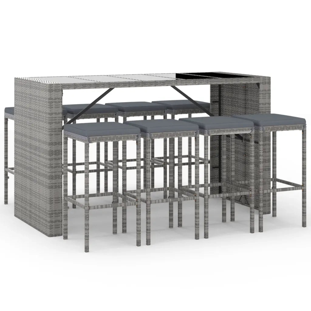 Set Bar da Giardino 9 pz con Cuscini in Polyrattan Grigiocod mxl 76711