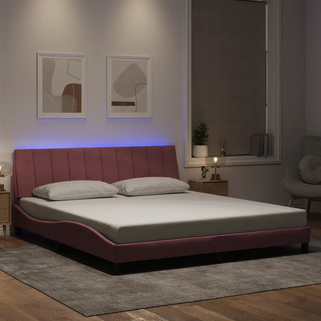 Giroletto con LED senza Materasso Hanko Rosa 180x200 cm in Velluto