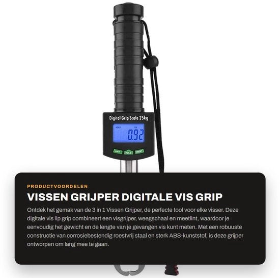 Visgrijper 3-in-1 - Bilancia Digitale - Nastro di Misura - Manico Antiscivolo - Inox - Resistente alla Corrosione - Bilancia per Pesci